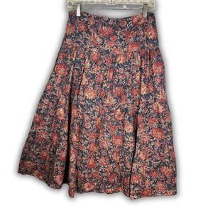 Chaps Cotton Floral Print Midi Skirt Blue Red Cottagocore Western Size 4 Tiered